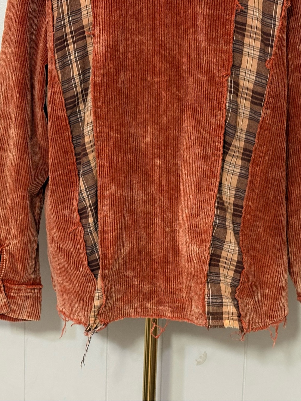 POL Patchwork Corduroy Plaid Shacket Rust Brown Jacket Size L YWJ3 - Picture 10 of 15